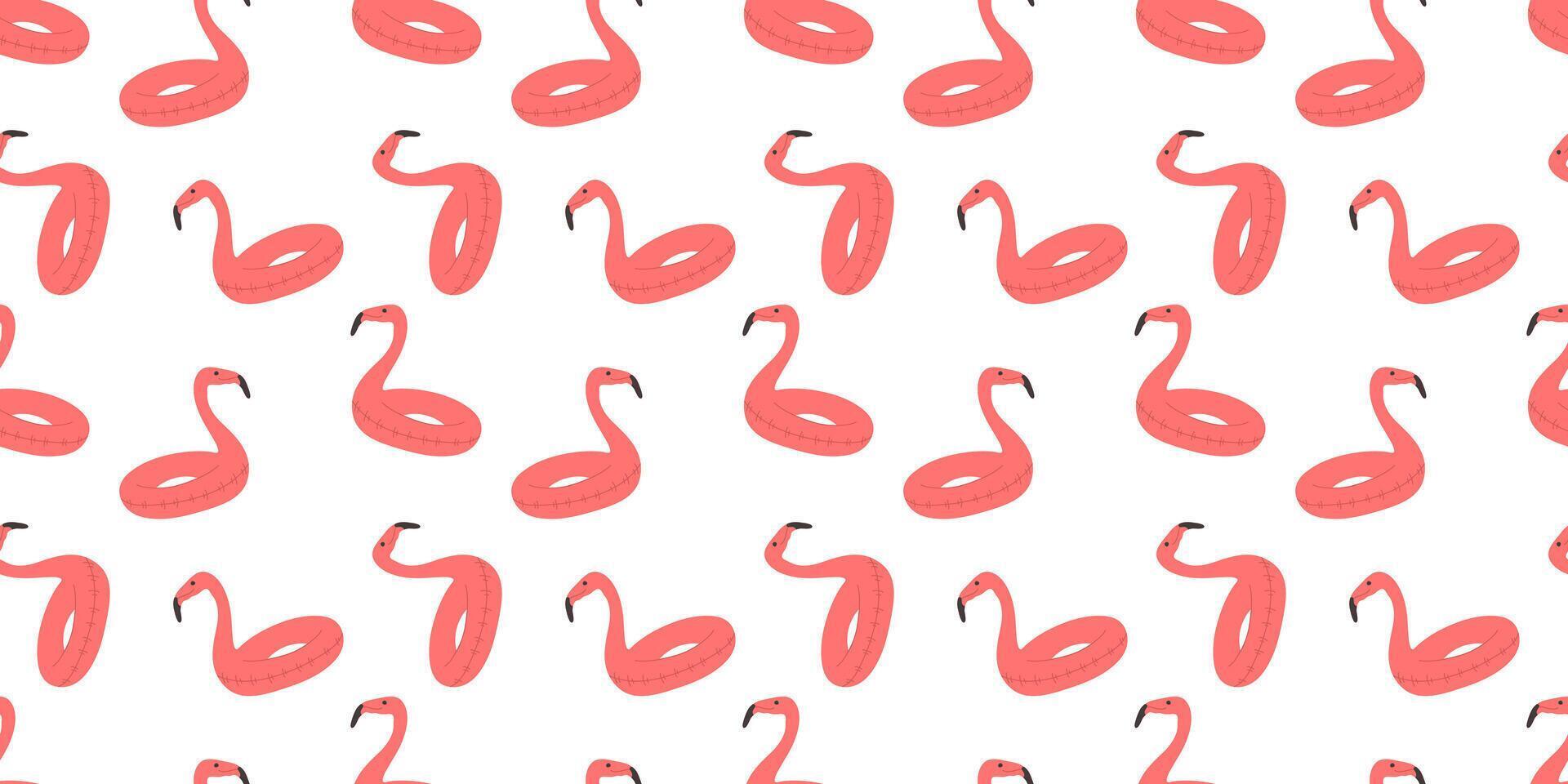 Pink flamingos seamless pattern on white background. Bird summertime in flat style. Minimalist design for textile, wrapping paper, background vector
