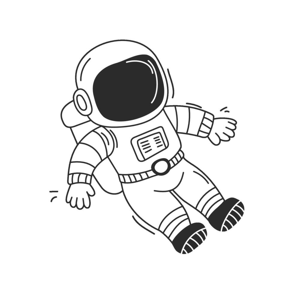 Astronaut Outline Clipart. Doodle hand drawn illustration in childish style. Coloring book pages vector