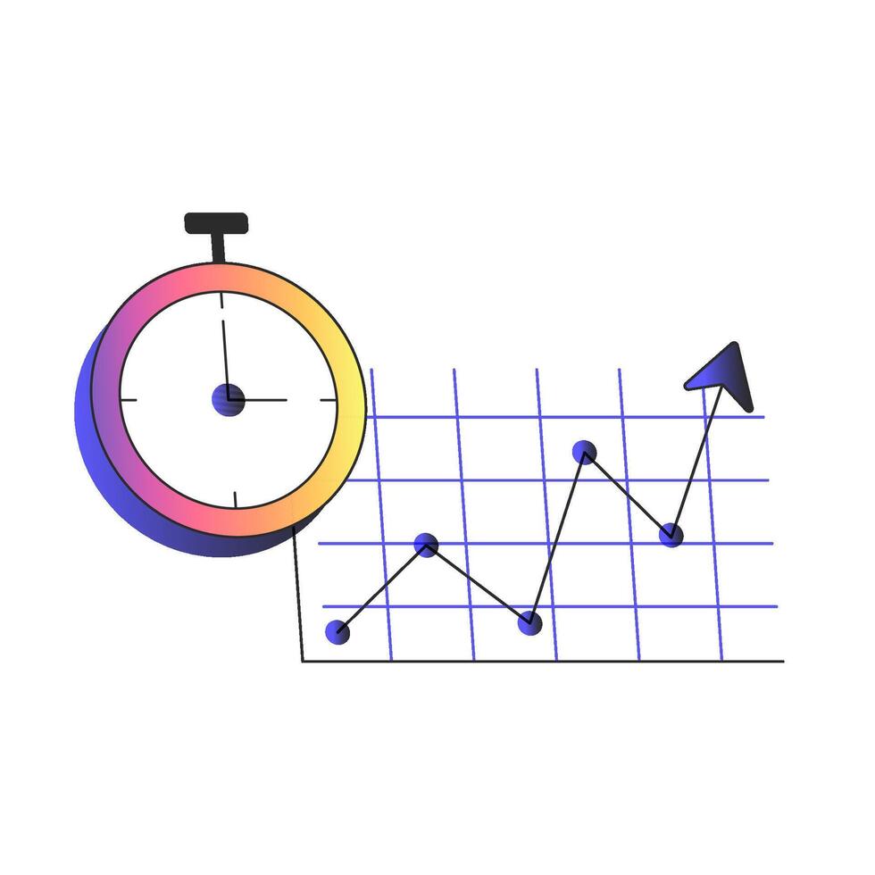 Effective time management. Timer clock, Financial chart. Financial analysis, time management, economic studies, data visualization. gradient elements. vector