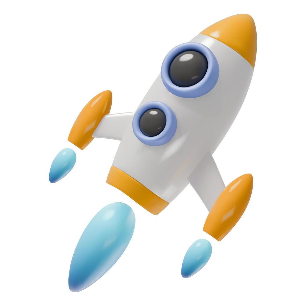 3D Rendering Space Rocket icon Yellow White. Illustration. Startup, space, business concept. vector