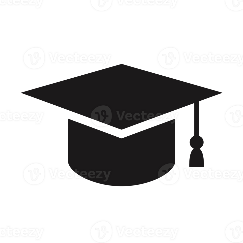 A black silhouette of a graduation cap with a tassel hanging on the right side symbolizes academic achievement. cutouts png