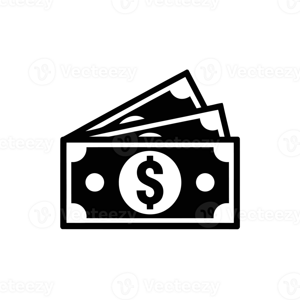 A black icon displays a stack of dollar bills with a dollar sign prominently featured. cutouts png