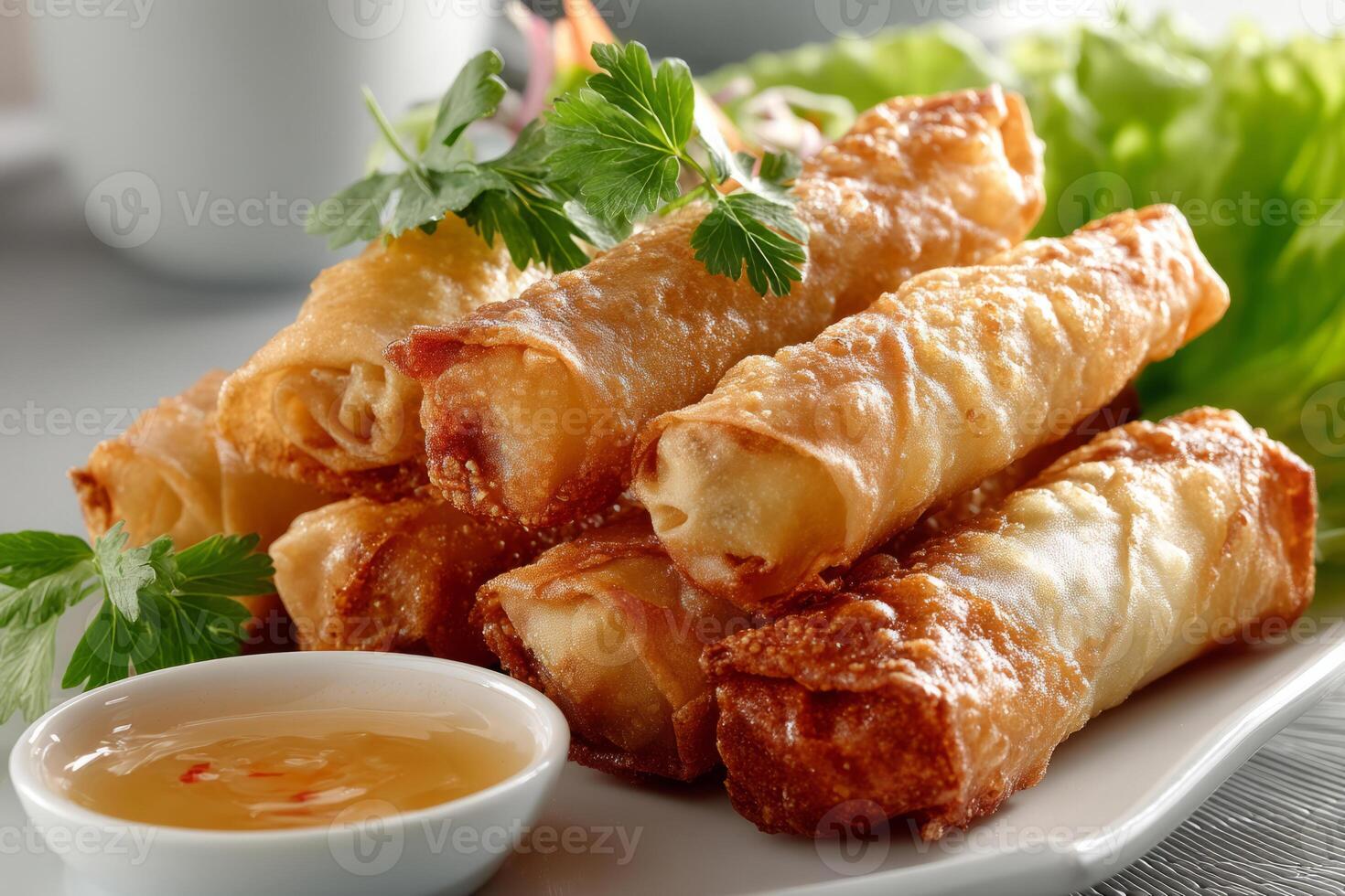 Crispy spring rolls with dipping sauces photo