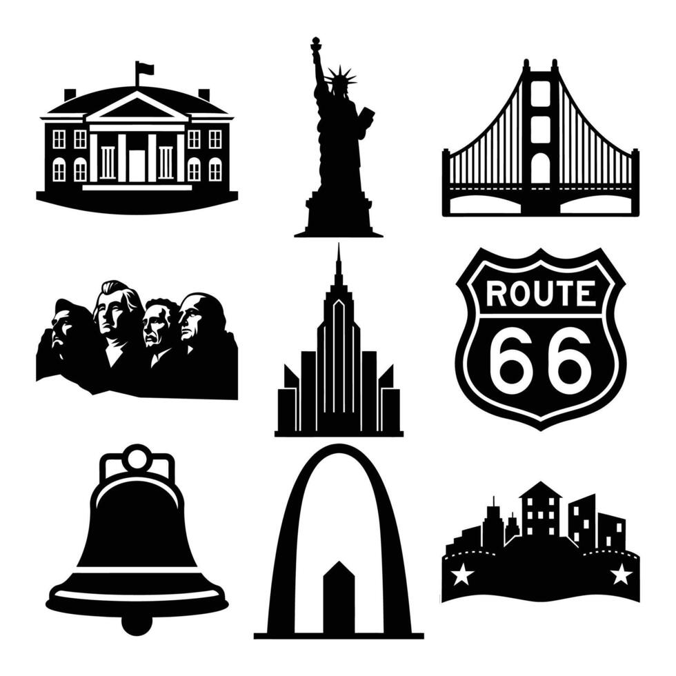 Famous USA Landmarks Illustration Set vector