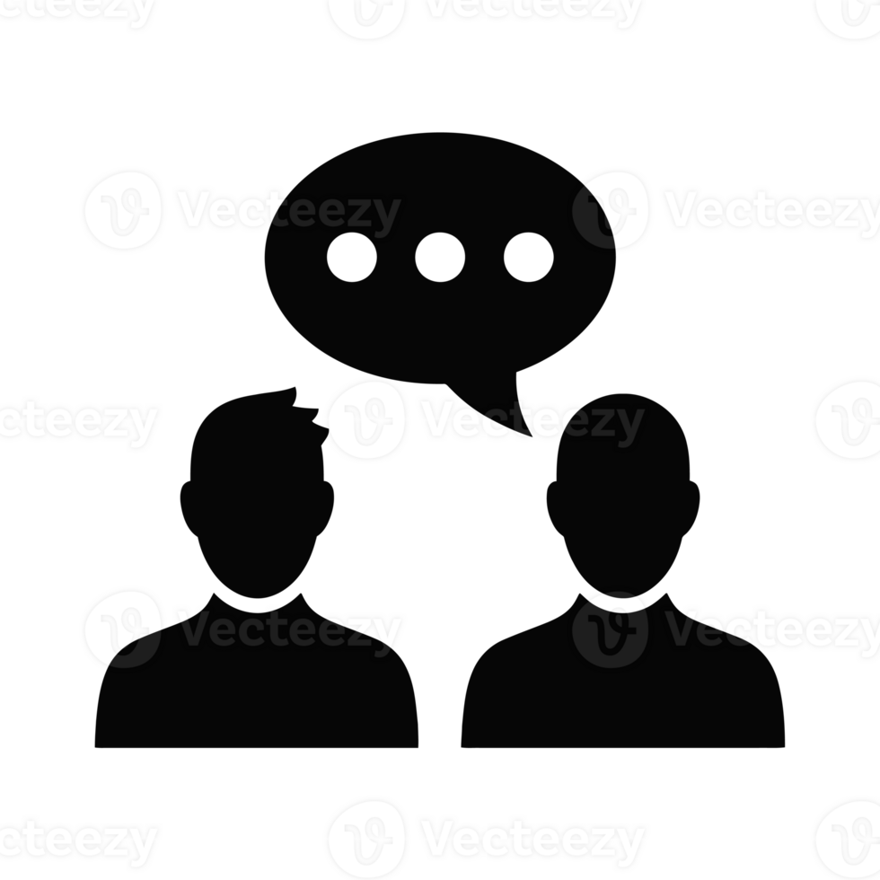 Two silhouetted figures face each other, with a speech bubble containing three dots above them, suggesting conversation cutouts png