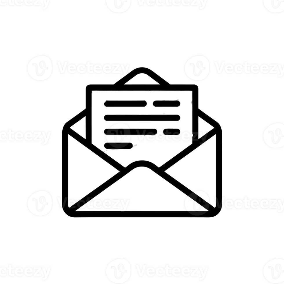 An outline of an open envelope with a letter partially visible inside cutouts png
