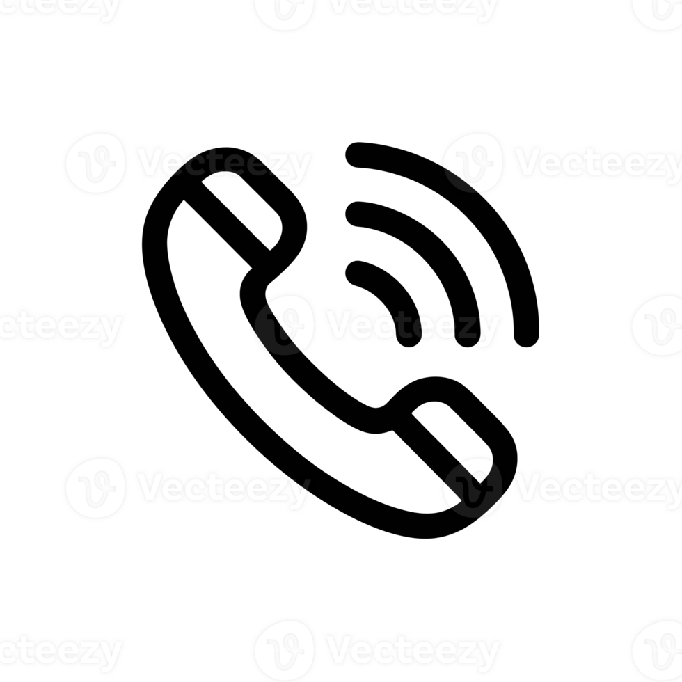 A simple black icon shows a telephone handset with sound waves emanating from it, suggesting a call or communication in progress. cutouts png