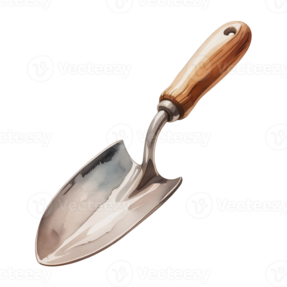 A trowel with a shiny metal blade and a wooden handle cutouts png