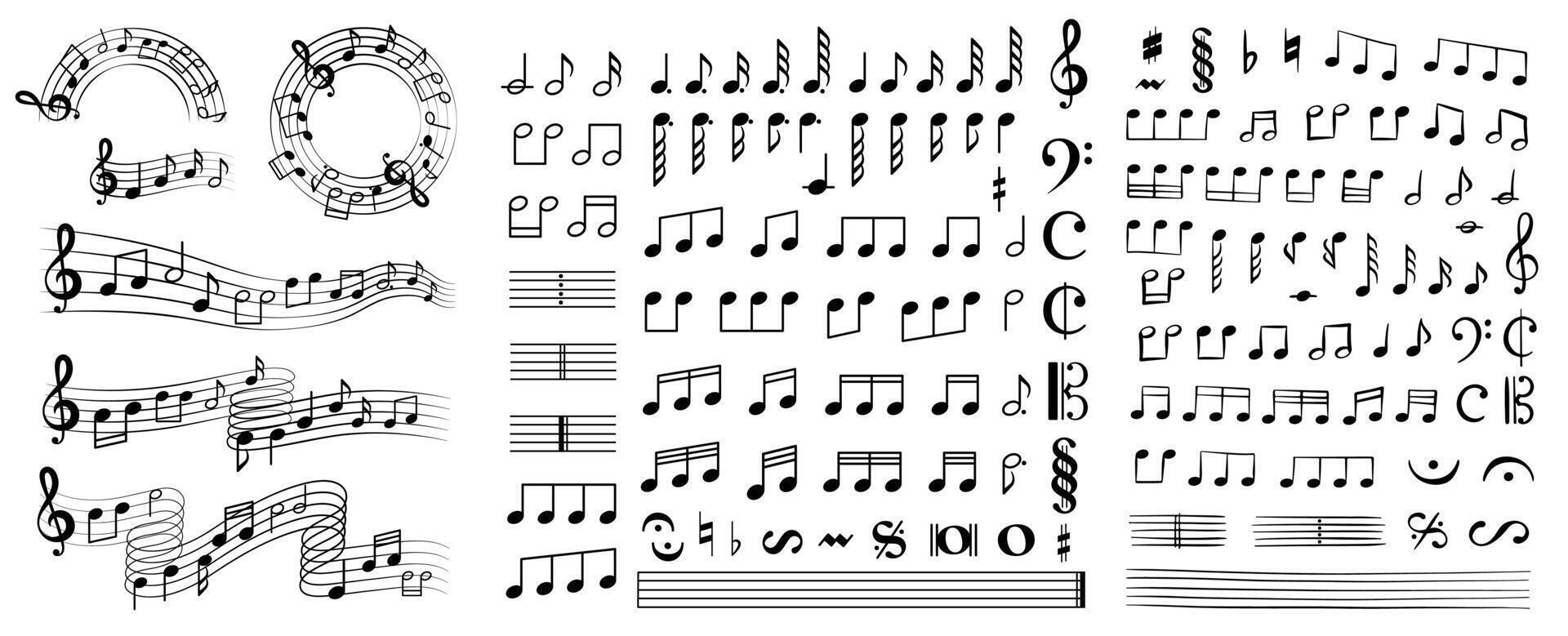 Musical Notes and Staff Lines. Melody Background Set vector