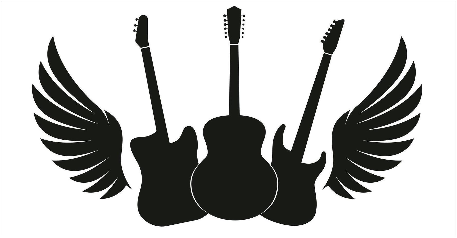 Rock Guitar with Wings Banner. Angel Guitar Silhouette Design vector