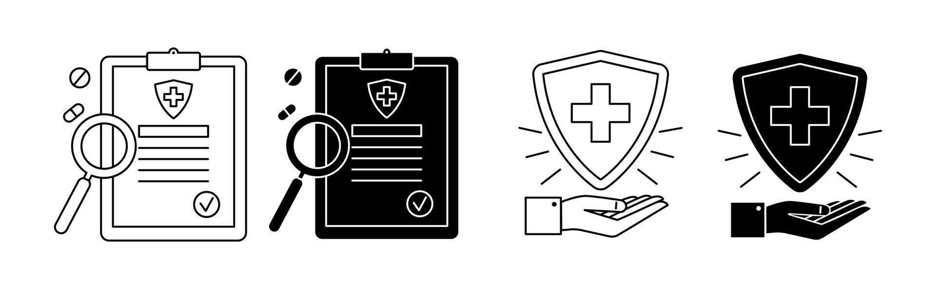 Insurance and Medical Checklist Icons Set. Health Protection, Report vector