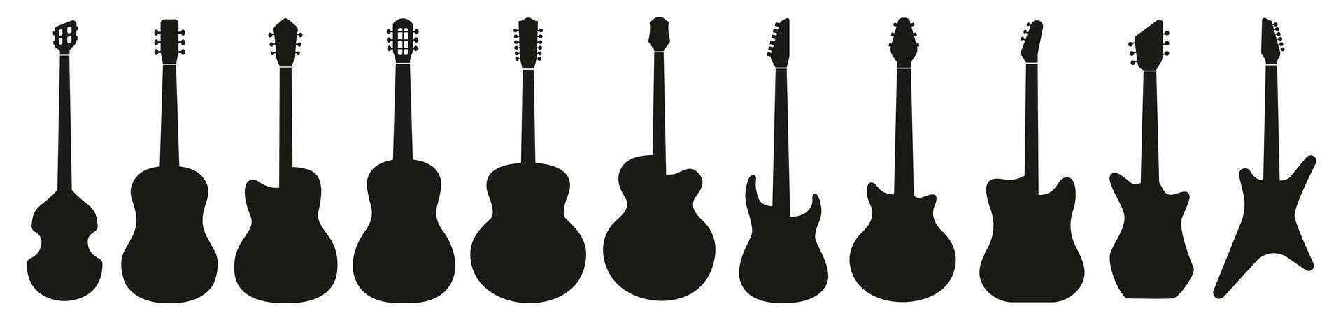 Minimalist Guitar Silhouette Set. Simple Musical Instrument Icons vector