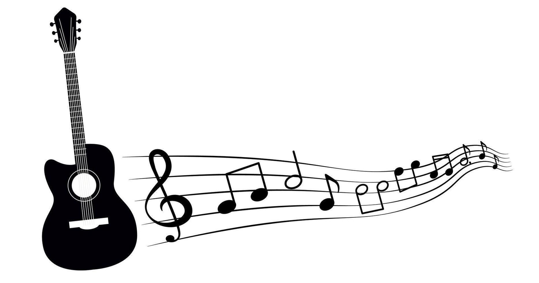 Black Guitar Silhouette with Notes. Music Poster Banner Design vector