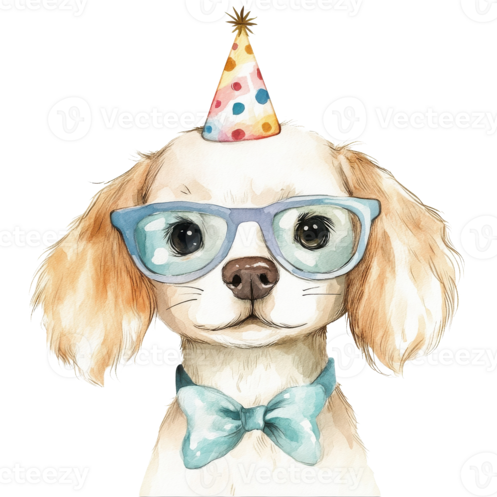 Dog with party and bow on transparent Background png