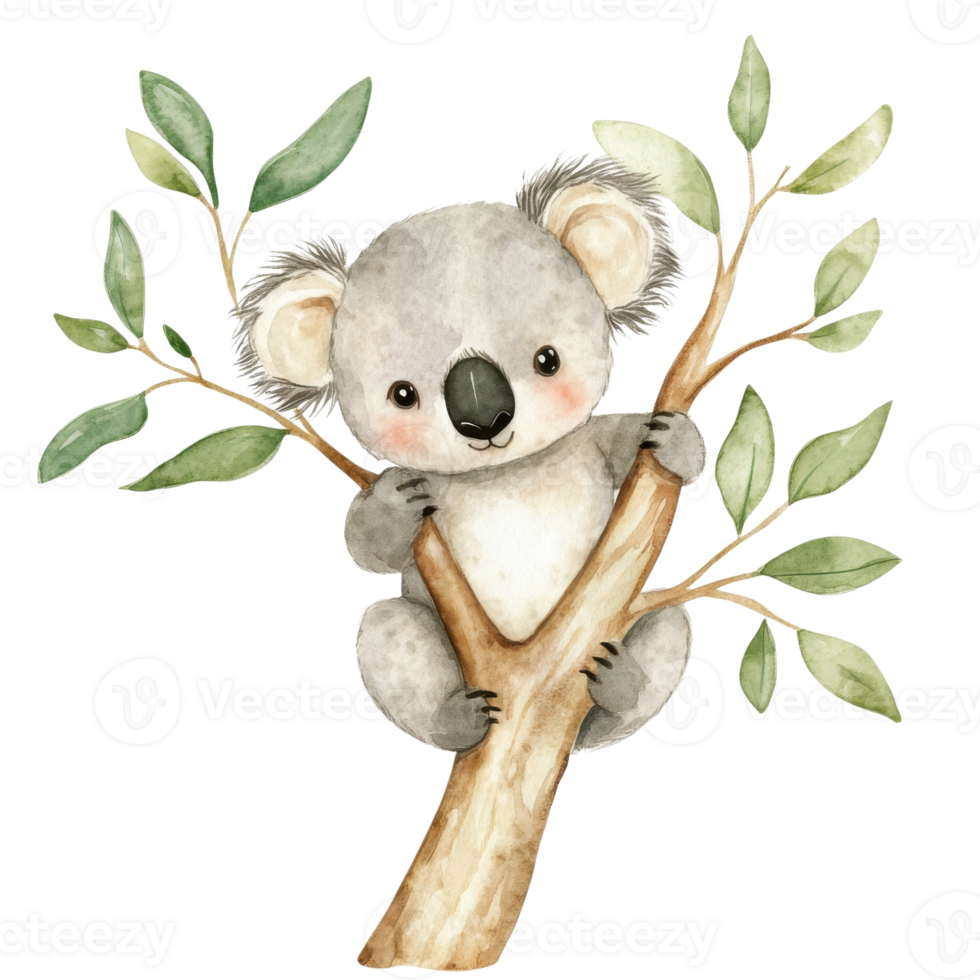 Koala bear in tree art on transparent Background png