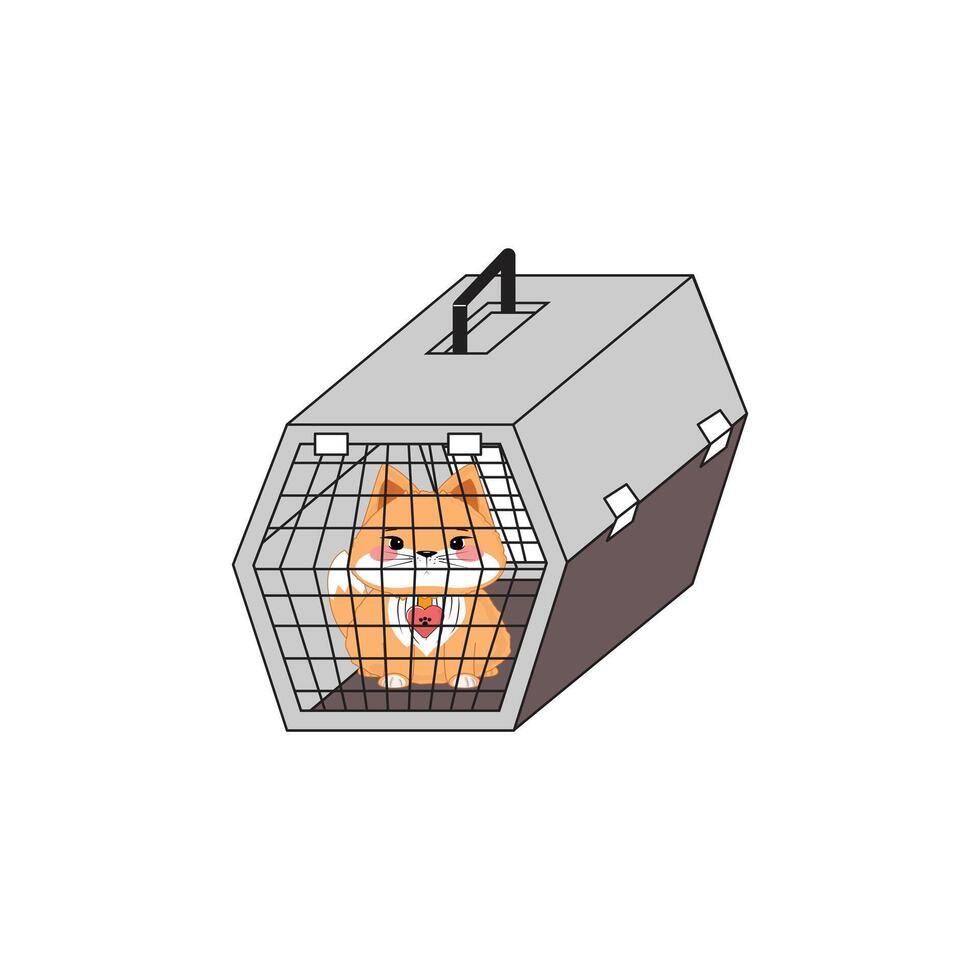Illustration of cat in secure carrier, modern pet travel box, safe and comfortable transport vector