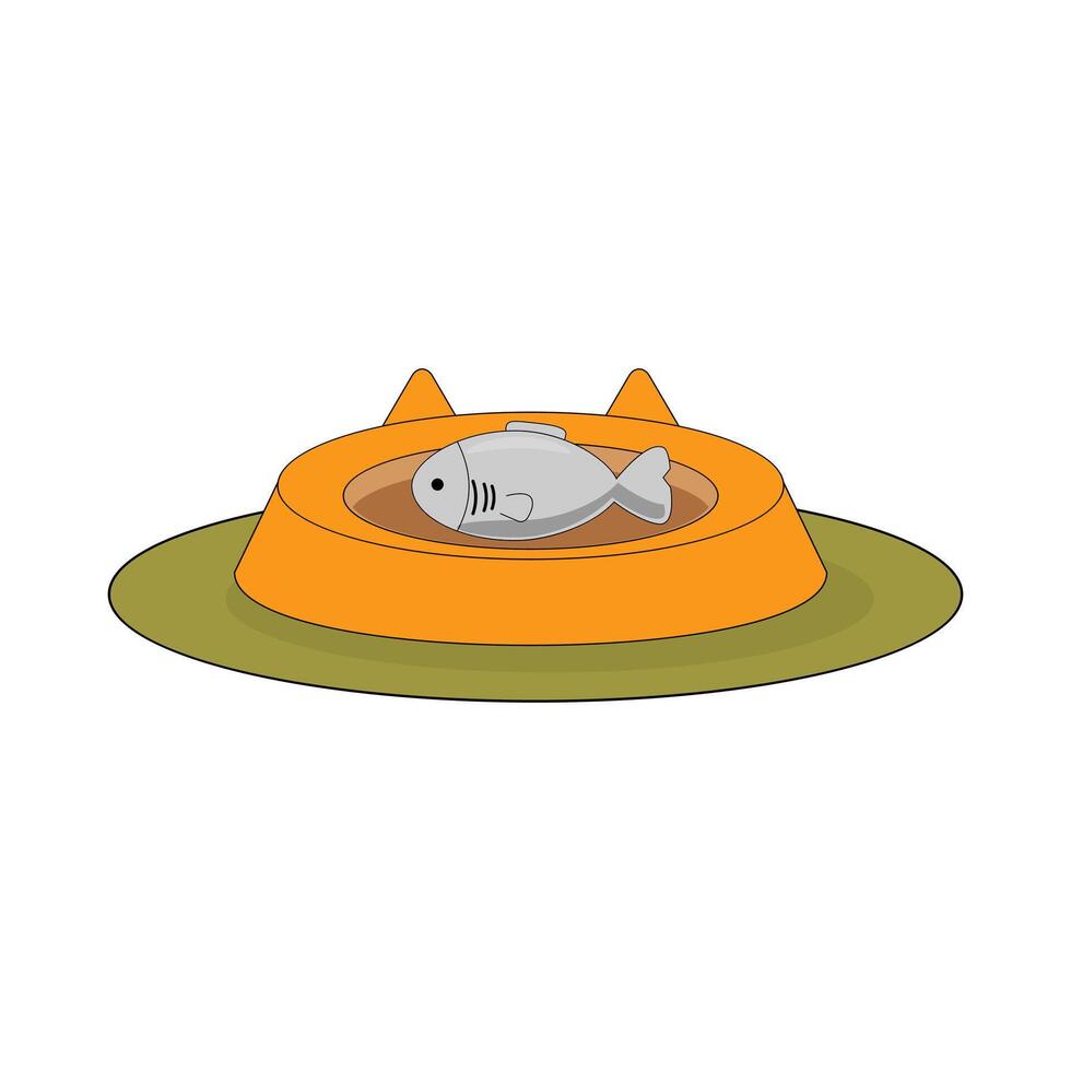 illustration of cat bowl with fish, modern pet feeding accessory, perfect for animal care themes vector