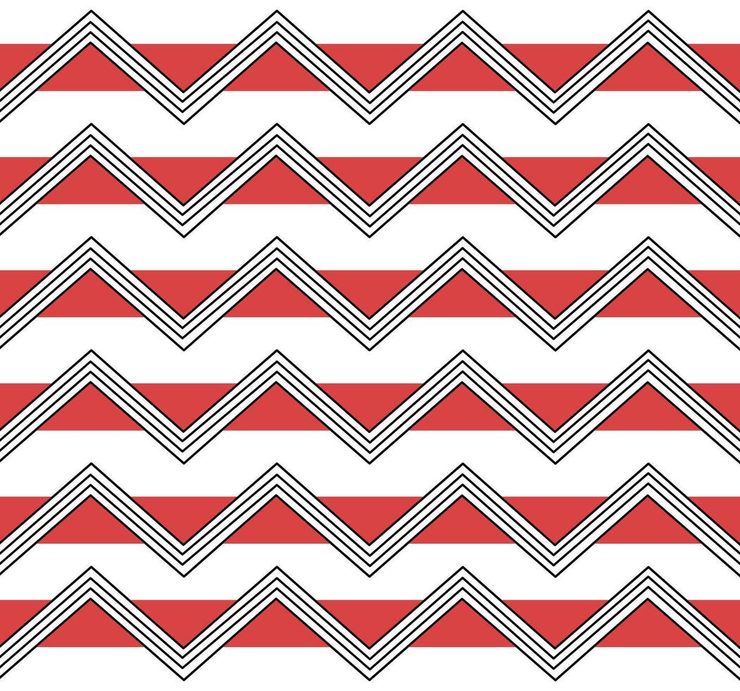 Repeating geometric pattern of red and white zigzags. vector