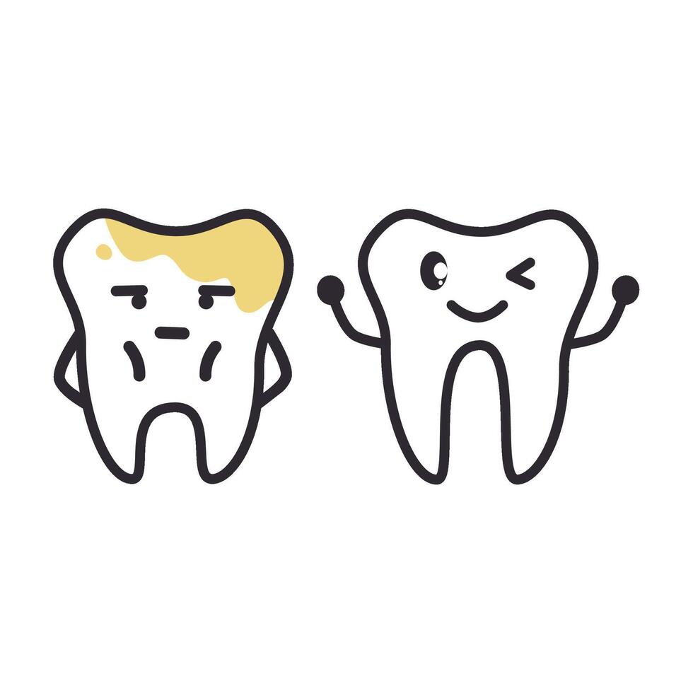 Two teeth with a healthy tooth and tooth decay. vector