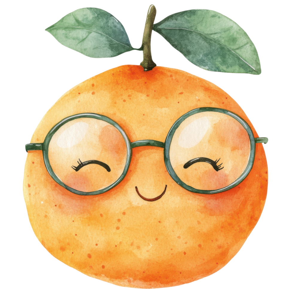 Orange with cute glasses on transparent Background png