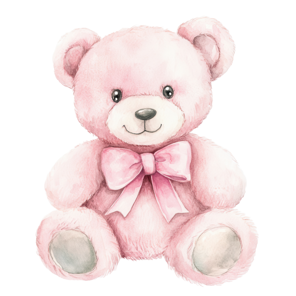 Pink teddy bear with bow on transparent Background png