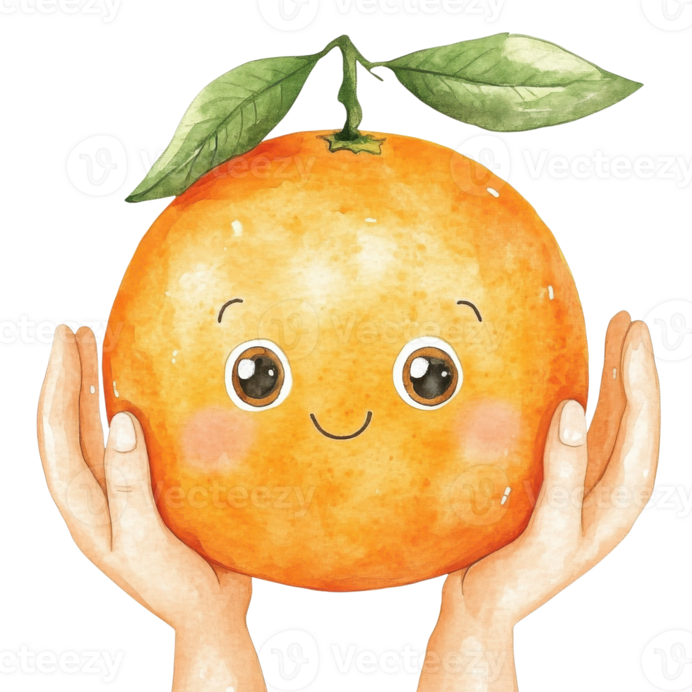 Orange held in two hands on transparent Background png