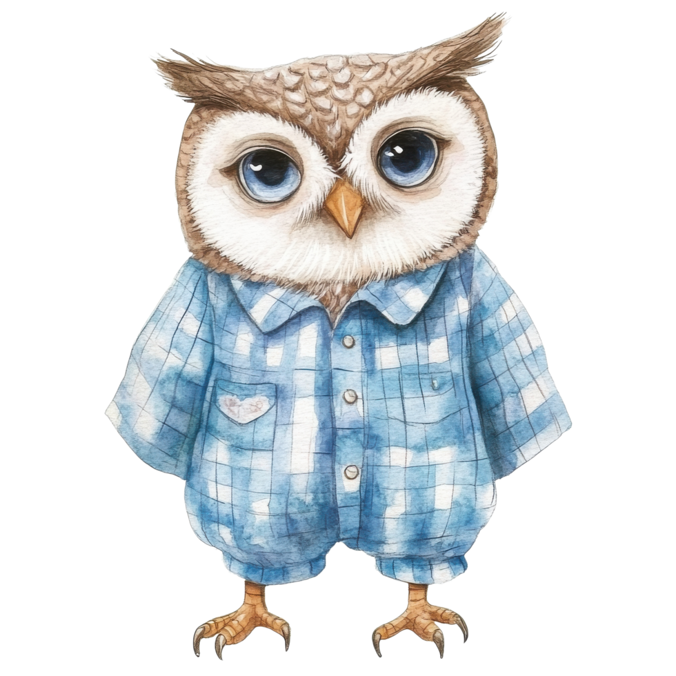 Owl in blue pajamas art on transparent Background png