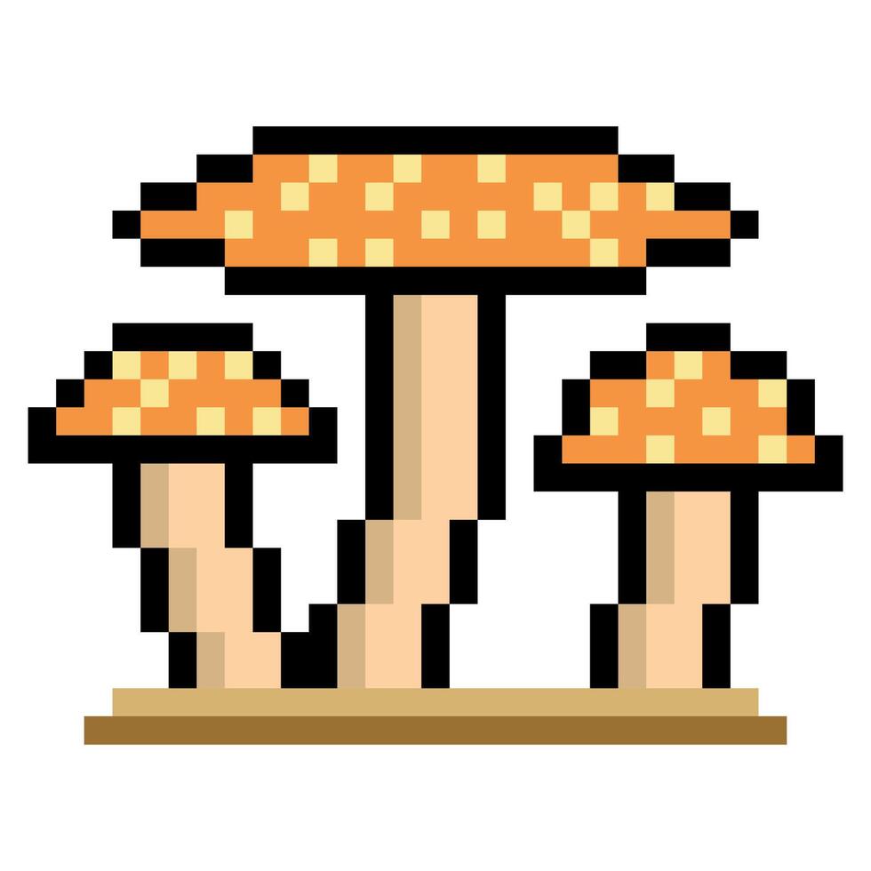 Mushrooms with pixel art on white background vector