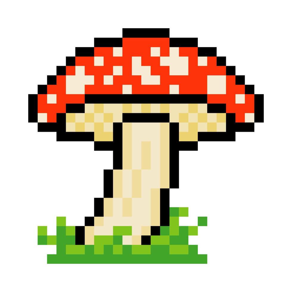 Mushroom with pixel art isolated on white background vector