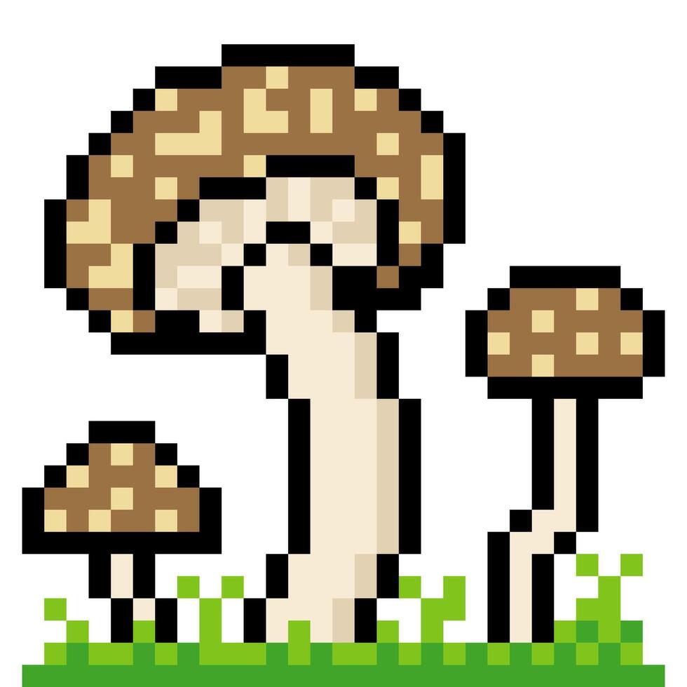 Mushrooms in pixel art style vector