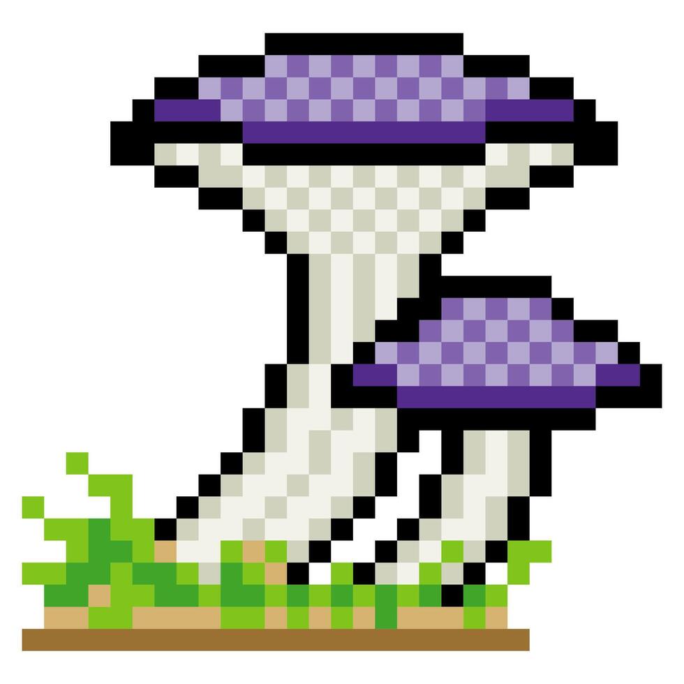 Mushrooms in pixel art style on white background vector