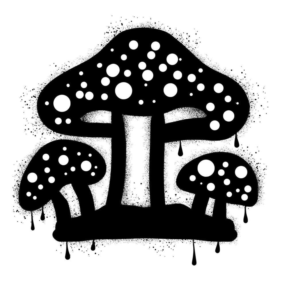 Graffiti spray paint mushroom silhouette isolated on white background vector