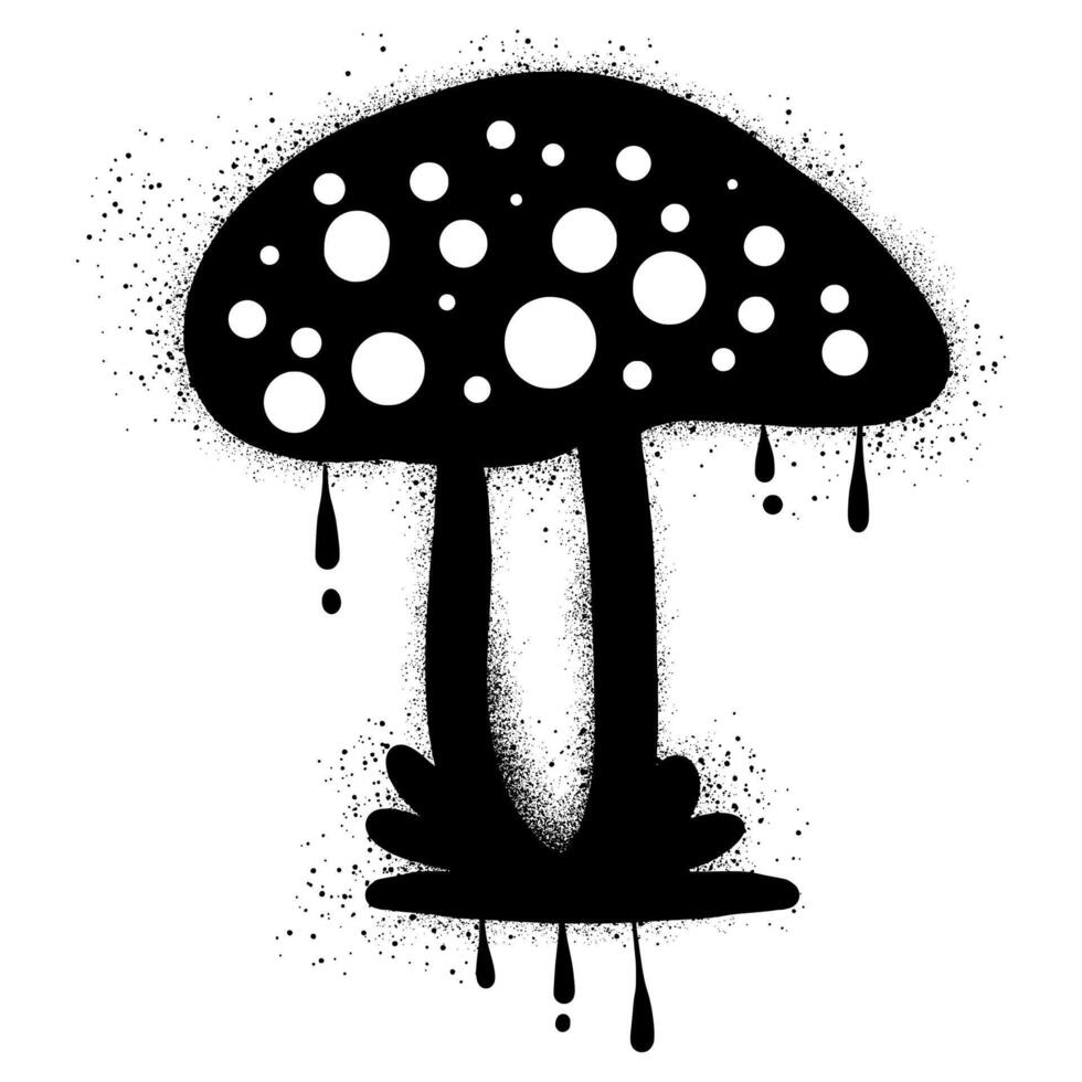 Mushroom graffiti with black spray paint vector