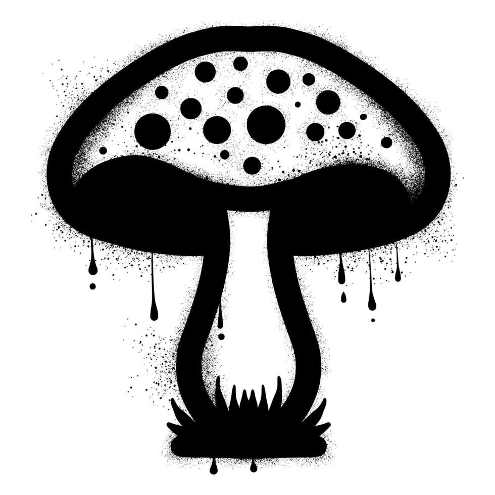 Mushroom with black spray paint graffiti isolated on white background vector