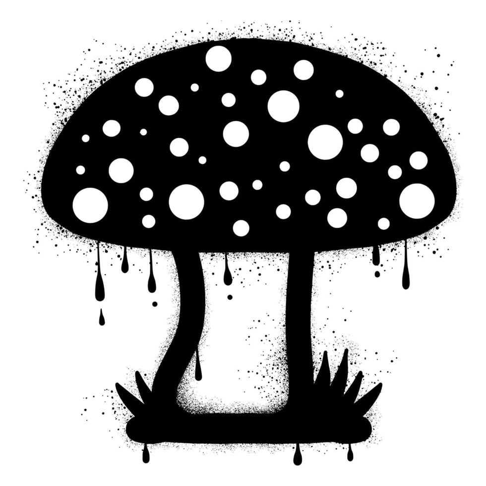 Mushroom silhouette graffiti with black spray paint vector