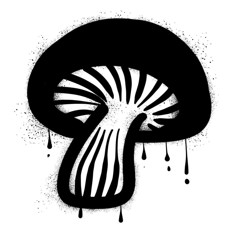 Black mushroom graffiti with spray paint isolated on white background vector