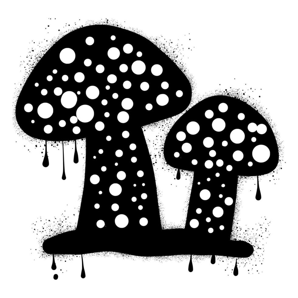Mushroom silhouette with spray paint graffiti isolated on white background vector