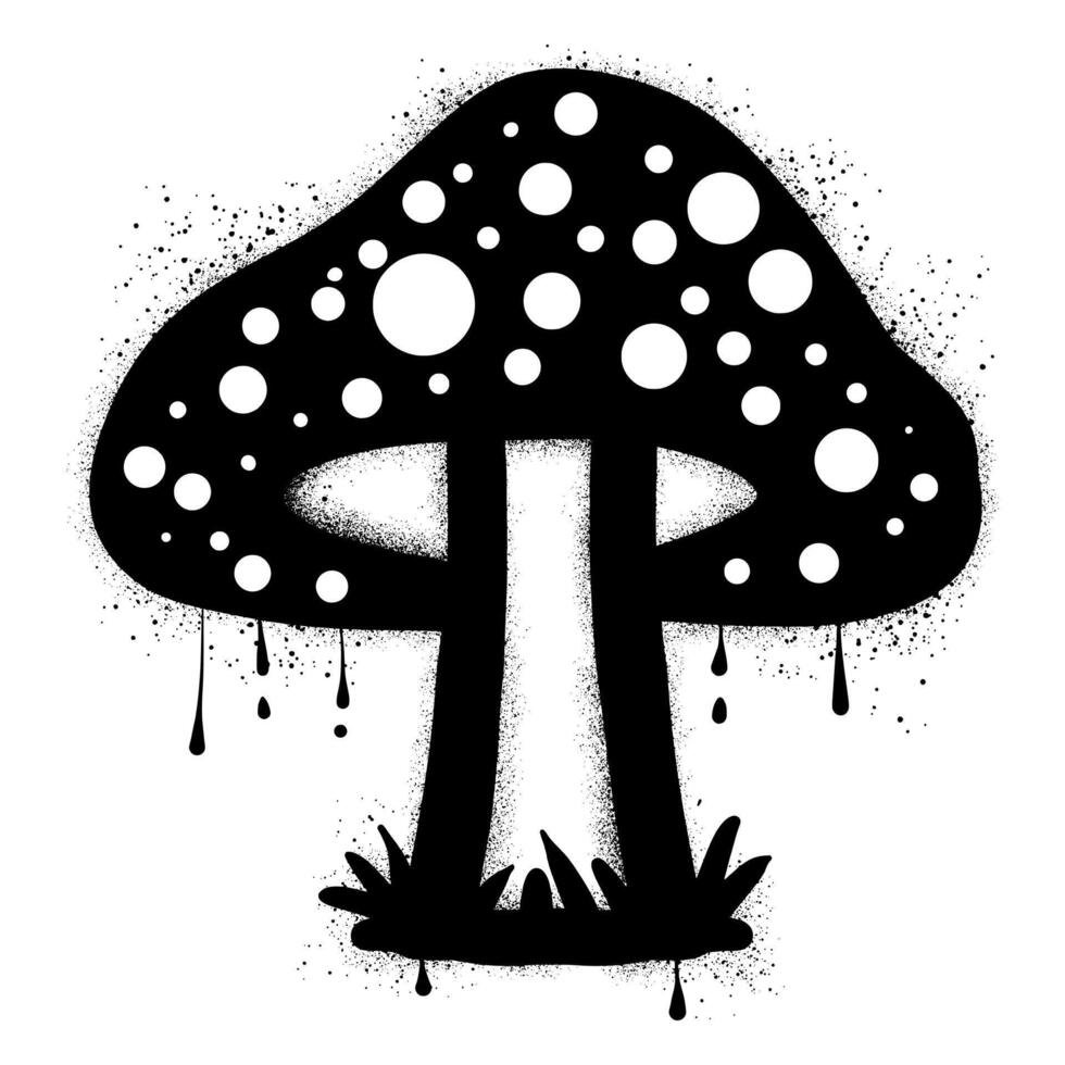 Mushroom with black spray paint graffiti vector