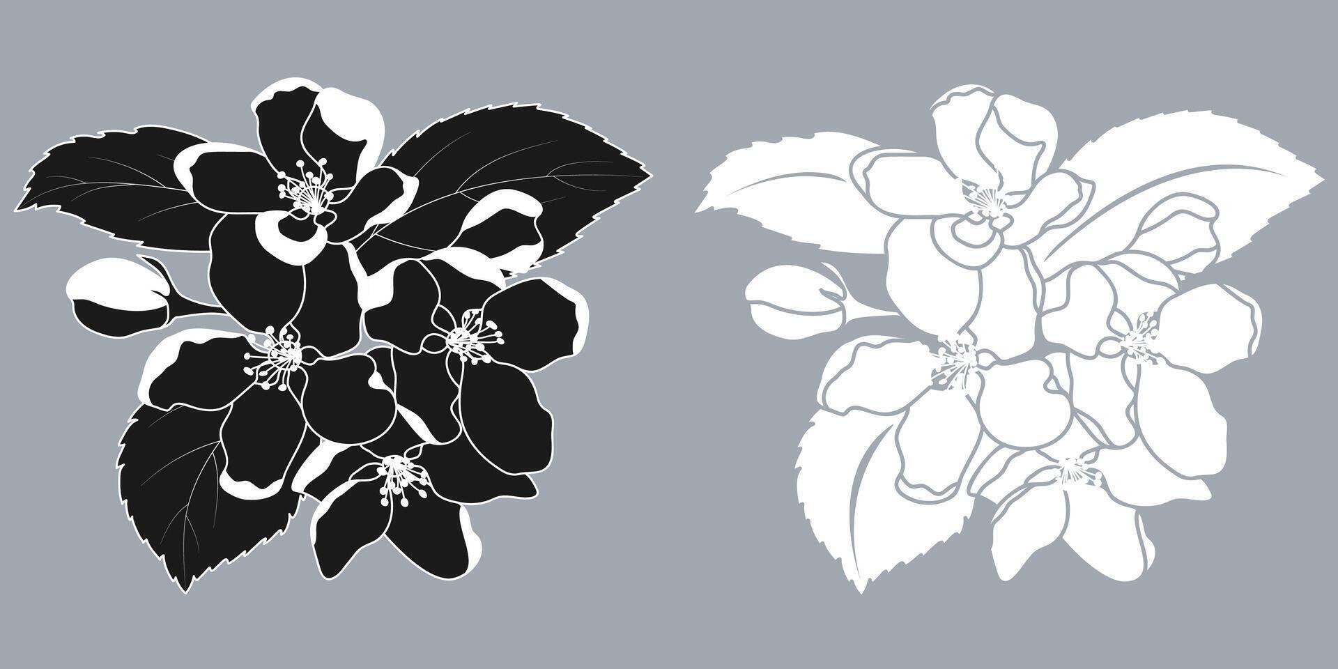 Apple Blossom Silhouette Stencil Spring Fruit Tree Flowers vector