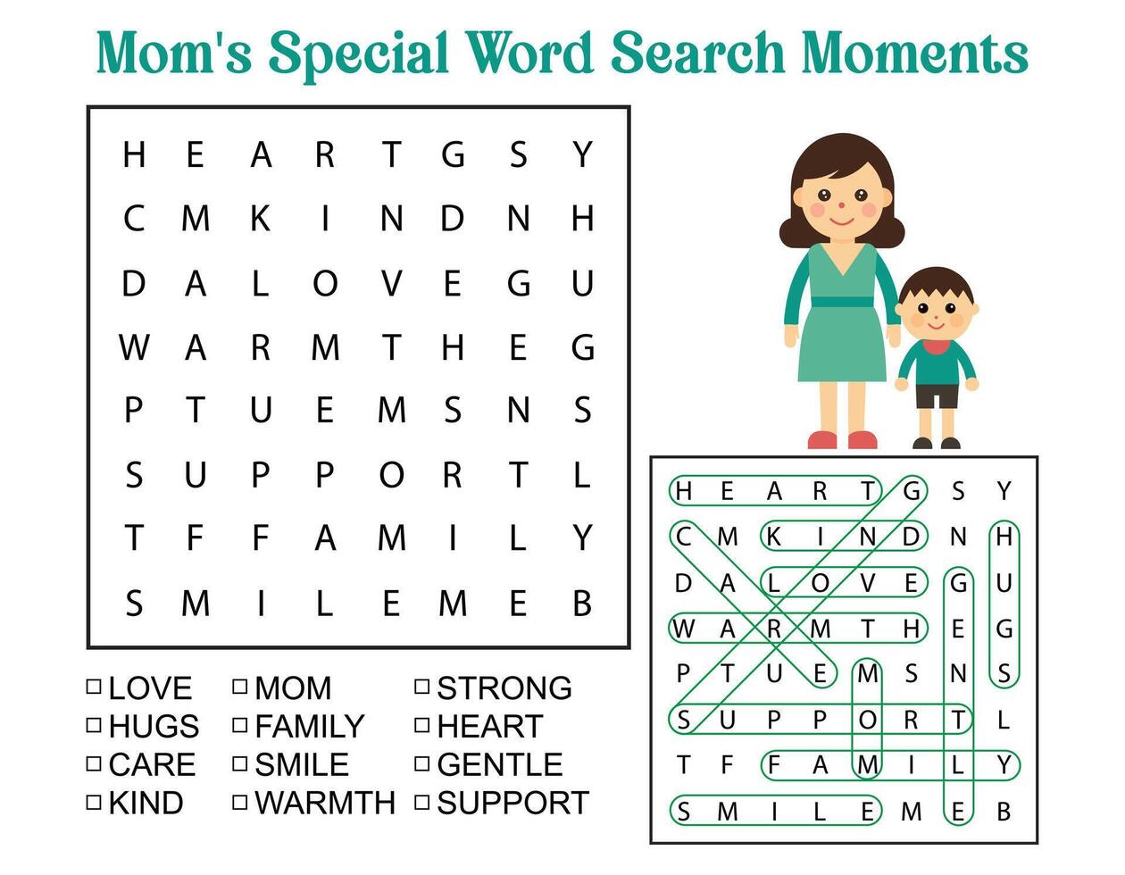 Mom's Special Word Search Moments vector