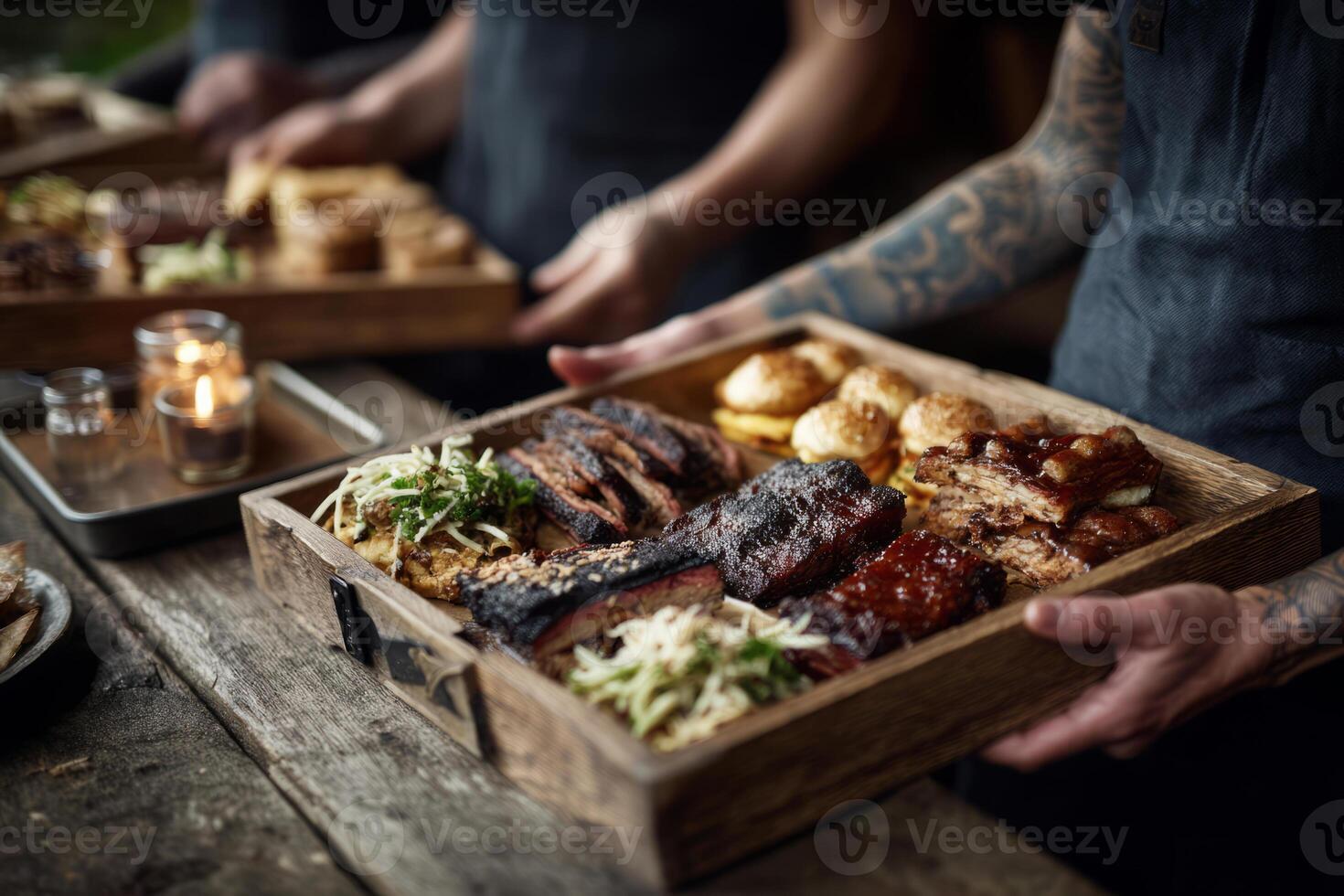 Assorted grilled barbecue platter served at rustic gathering photo