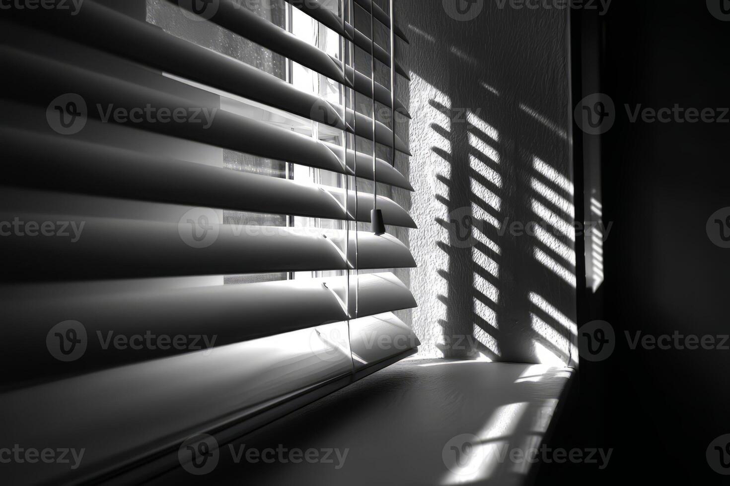 Window blinds casting shadows on textured wall photo