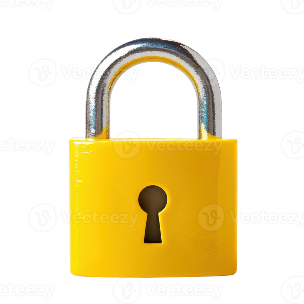 A yellow padlock closeup on transparent Background png