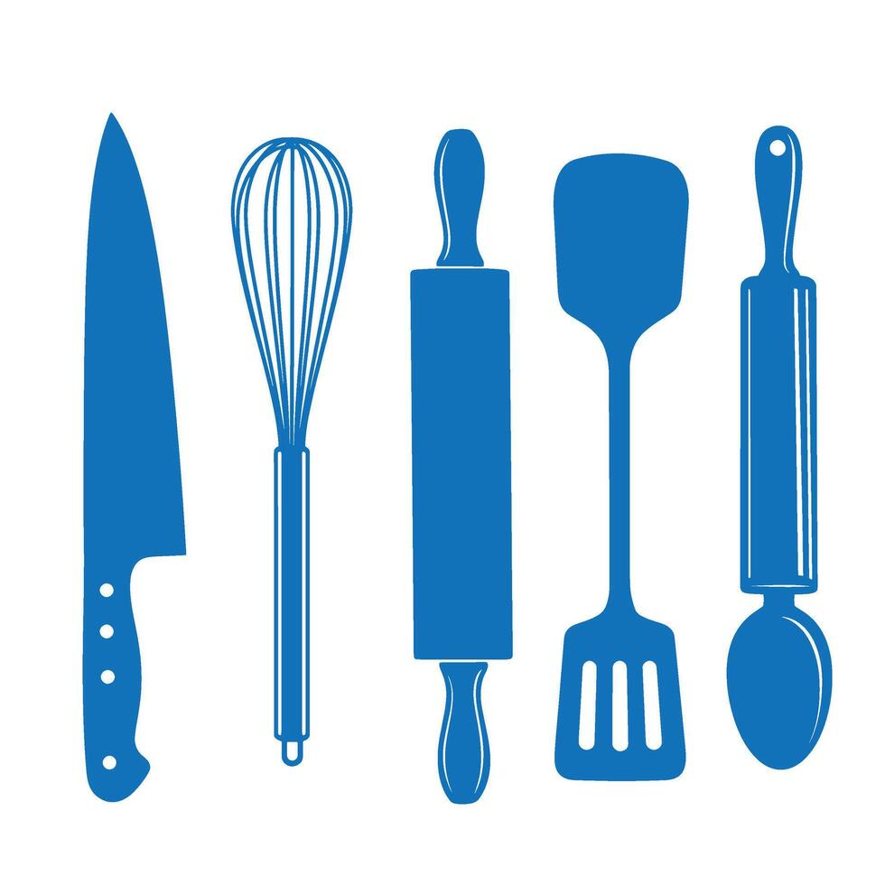 Premium Kitchen Cooking Tools Set With Simple Flat Modern Art Style vector