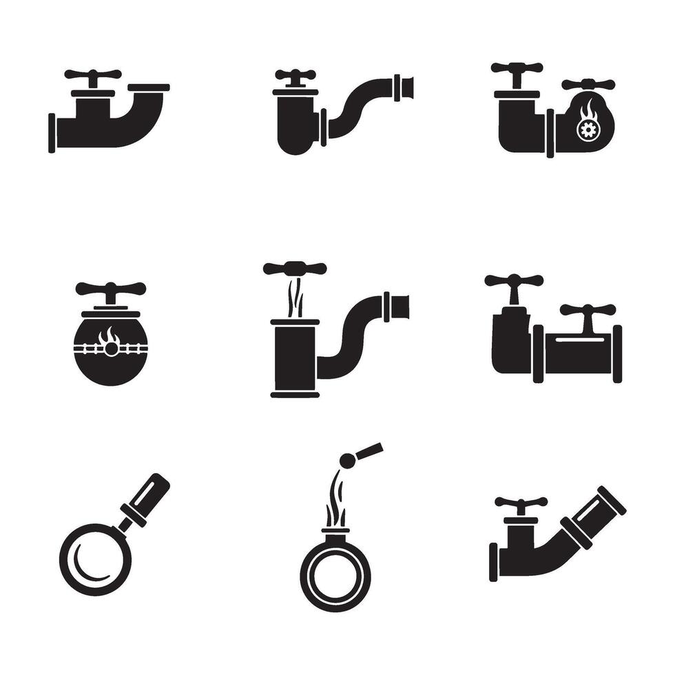 Industrial pipe icon bundle including mechanical shapes used in building systems vector