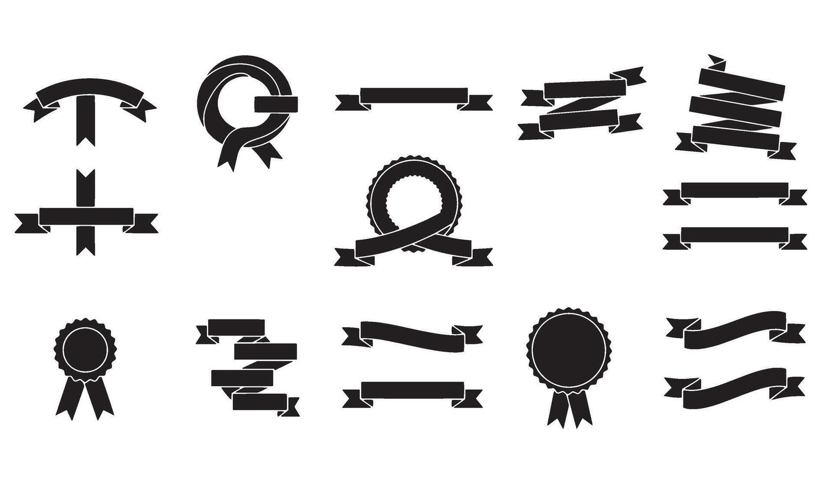 Hand Drawn Ribbon Art Set Including Monochrome Curves and Retro Labels vector