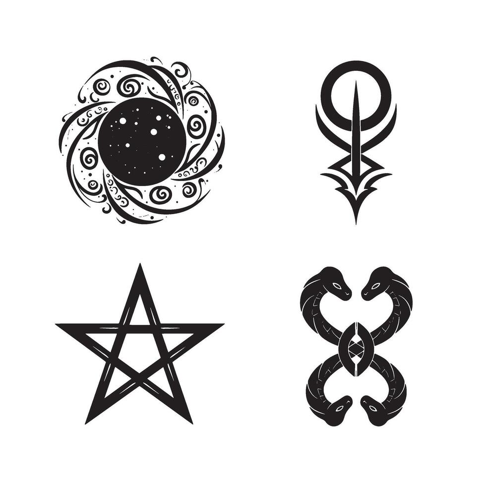 Astrology Tattoo Set with Mystical Tattoo Icon and Sacred Ink Symbol Illustrations vector