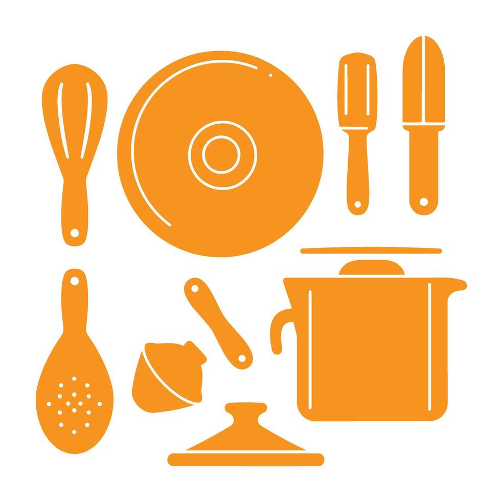 Minimal Kitchen Cooking Tools Set Featuring Utensils and Cooking Items vector