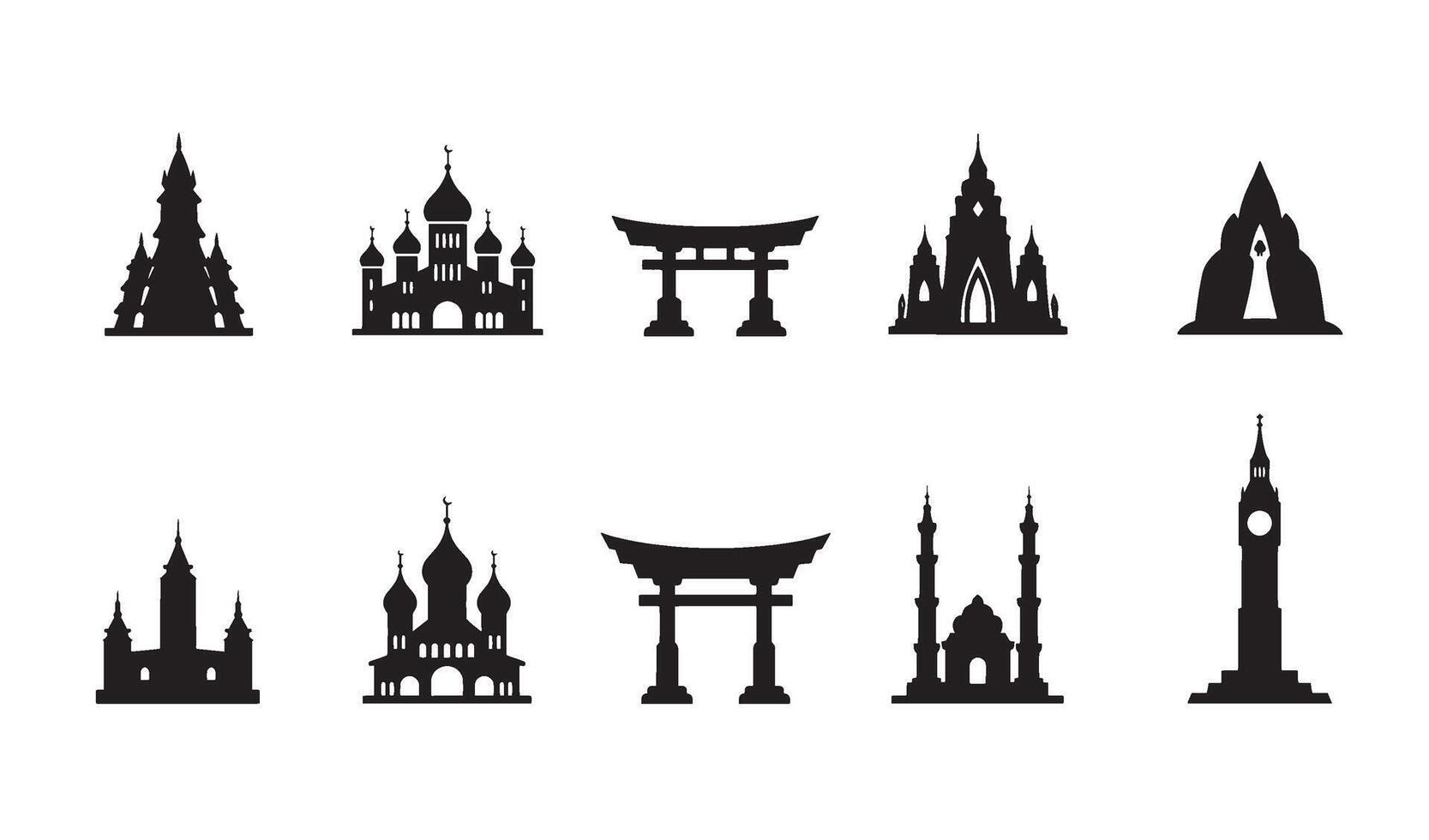Shape Icons set with clean black silhouette of urban architecture vector