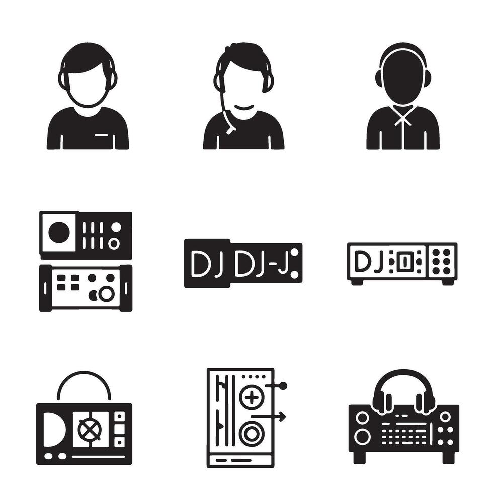 Club DJ Icon Design bundle showing turntables speakers and party elements vector